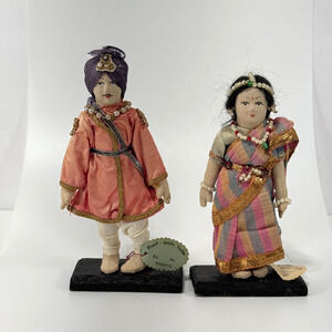 Vtg Maharaj Indian Dolls Wedding Couple? Pair Hand Made India Bride & Groom? 7"